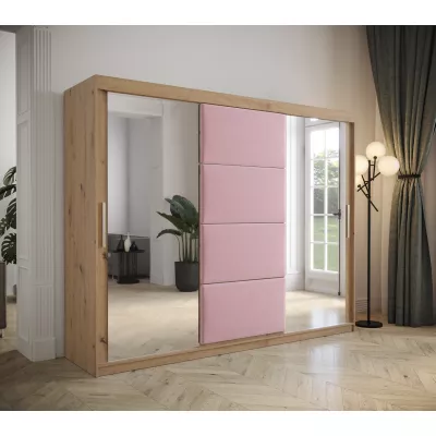 Kleiderschrank mit Schiebetüren 250 cm TALIA – Eiche artisan / rosa