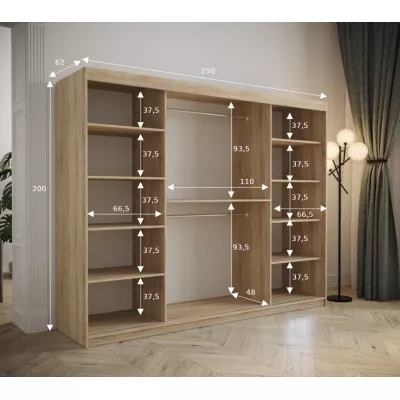 Kleiderschrank mit Schiebetüren 250 cm TALIA – Eiche artisan / rosa