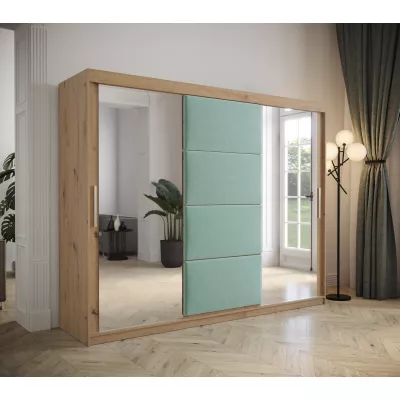 Kleiderschrank mit Schiebetüren 250 cm TALIA – Eiche artisan / türkis