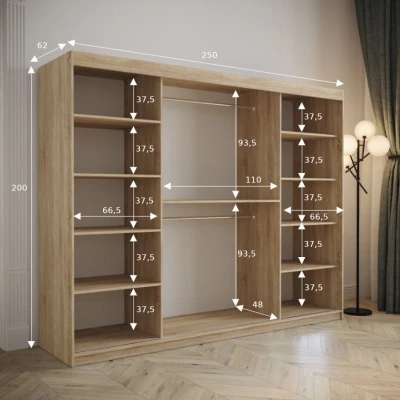 Kleiderschrank mit Schiebetüren 250 cm TALIA – Eiche artisan / grau