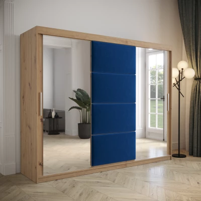 Kleiderschrank mit Schiebetüren 250 cm TALIA – Eiche artisan / blau