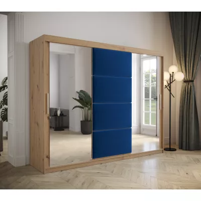 Kleiderschrank mit Schiebetüren 250 cm TALIA – Eiche artisan / blau