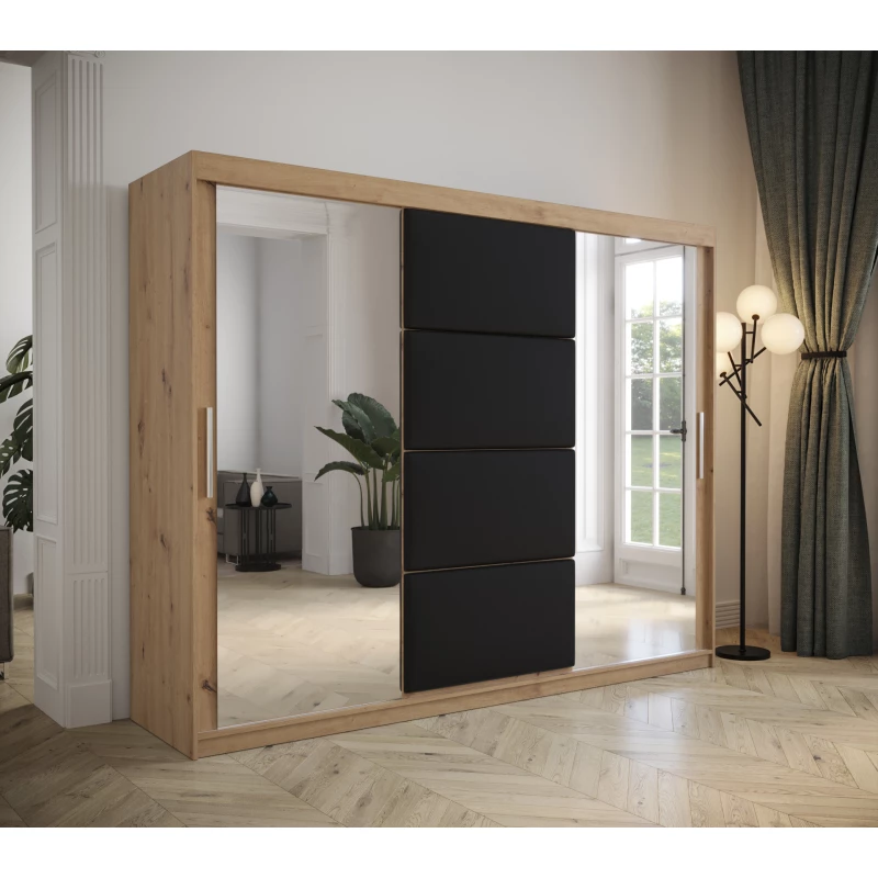 Kleiderschrank mit Schiebetüren 250 cm TALIA – Eiche artisan / schwarz