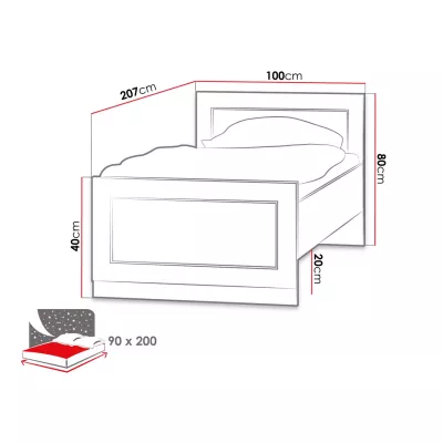 Einzelbett GIADA – 90 x 200, Lefkas-Eiche