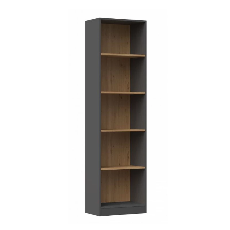 Schmales Bücherregal RAUNO – 50 cm, Eiche Artisan / anthrazit