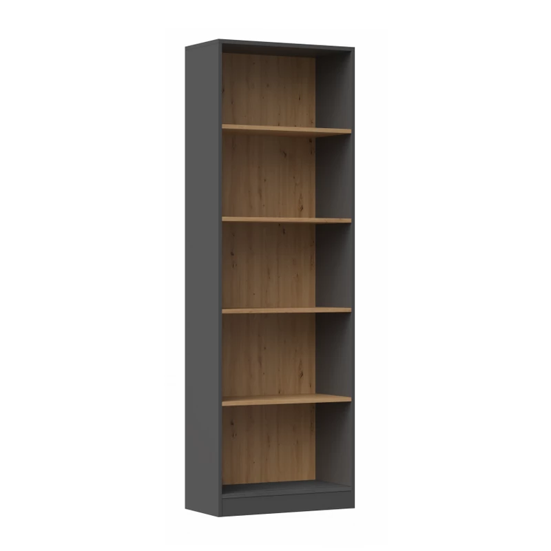 Schmales Bücherregal RAUNO – 60 cm, Eiche Artisan / anthrazit