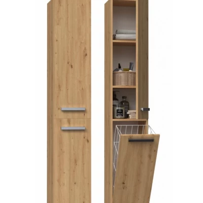 Hoher Badezimmerschrank mit Korb ATSO – Eiche Artisan