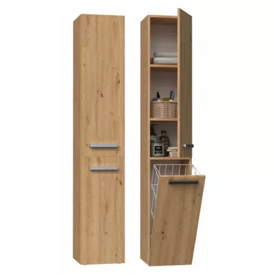 Hoher Badezimmerschrank mit Korb ATSO – Eiche Artisan