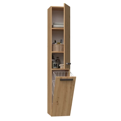 Hoher Badezimmerschrank mit Korb ATSO – Eiche Artisan