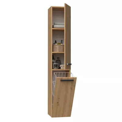 Hoher Badezimmerschrank mit Korb ATSO – Eiche Artisan