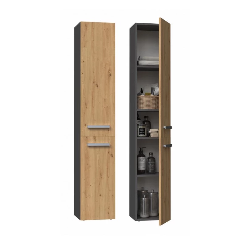 Hoher Badschrank ATSO – Eiche Artisan / anthrazit