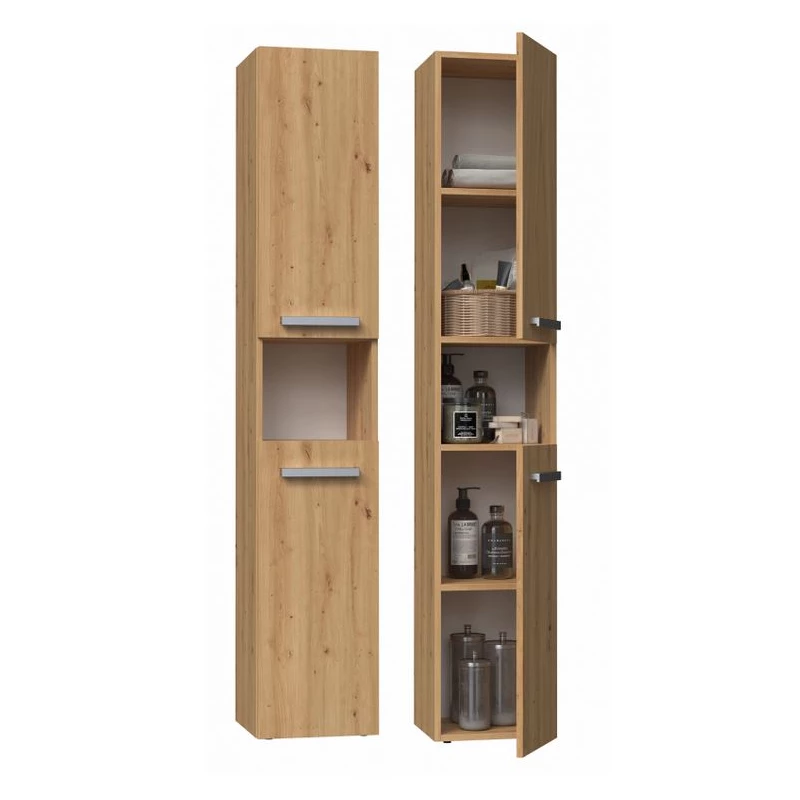 Hoher Badschrank mit Regalboden ATSO – Eiche Artisan