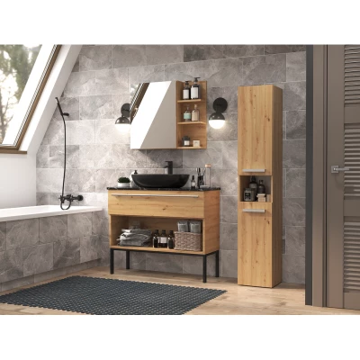 Hoher Badschrank mit Regalboden ATSO – Eiche Artisan