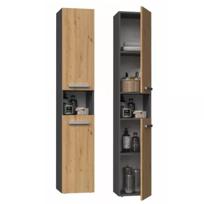 Hoher Badschrank mit Regalboden ATSO – Eiche Artisan / anthrazit