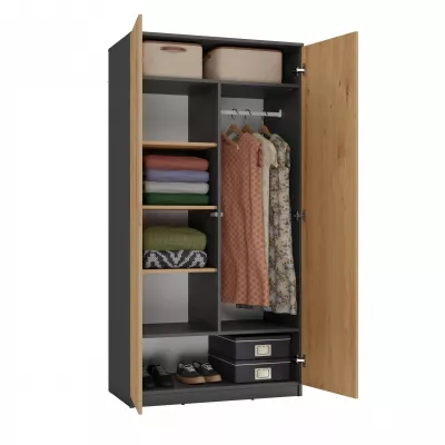 Zweitüriger Kleiderschrank 90 cm TAUNO – Artisan-Eiche / Anthrazit