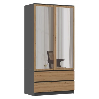 Kleiderschrank 90 cm mit Spiegel TAAVI – Eiche artisan / anthrazit