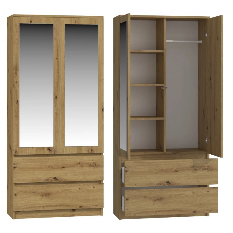 Kleiderschrank 90 cm mit Spiegel TAAVI – Eiche artisan