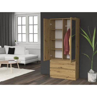 Kleiderschrank 90 cm mit Spiegel TAAVI – Eiche artisan