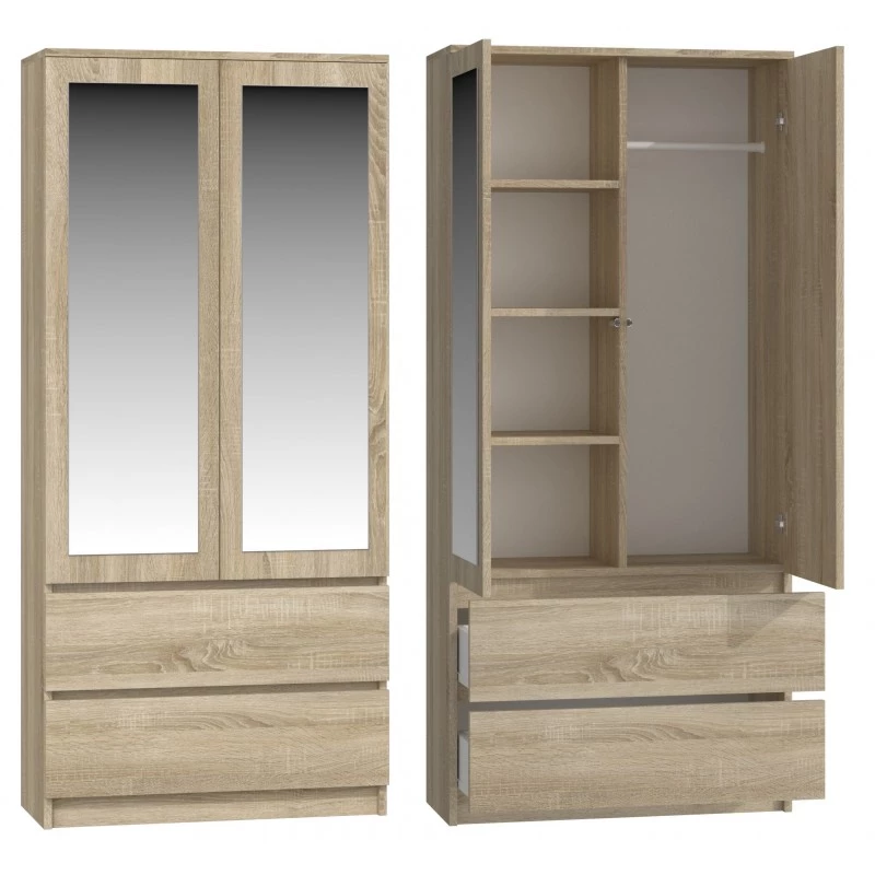 Kleiderschrank 90 cm mit Spiegel TAAVI – Eiche sonoma