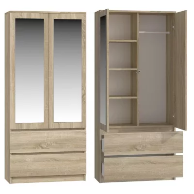 Kleiderschrank 90 cm mit Spiegel TAAVI – Eiche sonoma