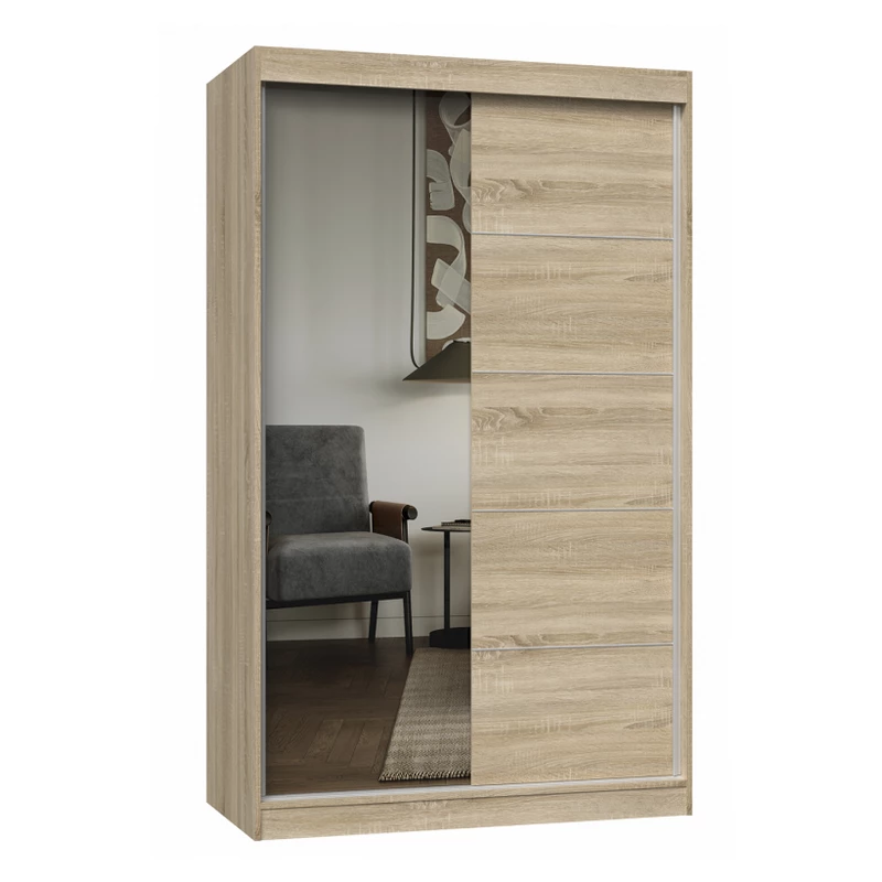 Kleiderschrank 120 cm mit Spiegel RANNO 8 – Eiche sonoma