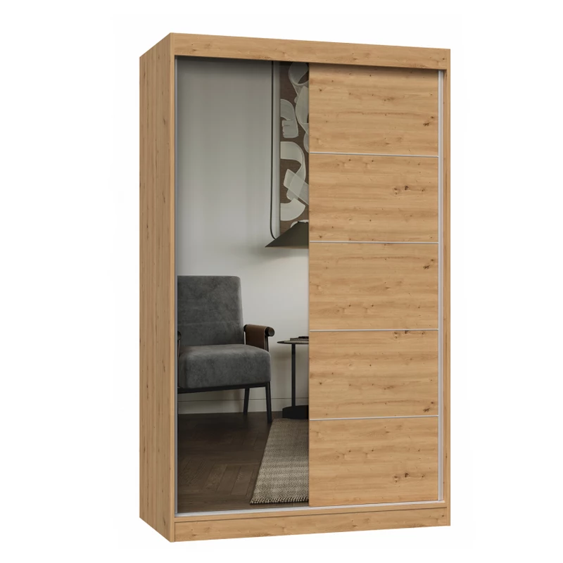 Kleiderschrank 120 cm mit Spiegel RANNO 8 – Eiche artisan