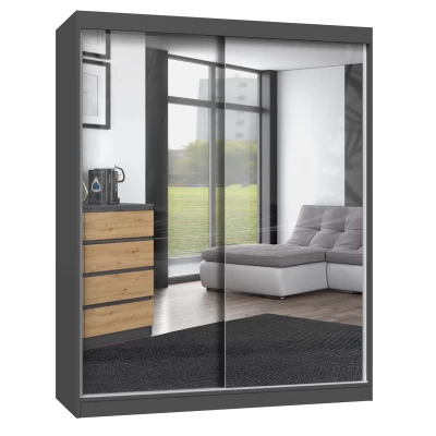 Kleiderschrank 160 cm mit Spiegel RANNO 6 – Eiche artisan / anthrazit