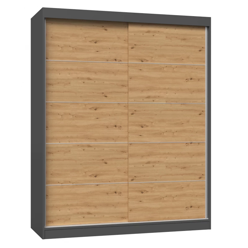 Kleiderschrank 160 cm mit Schiebetüren RANNO 5 – Eiche artisan / anthrazit