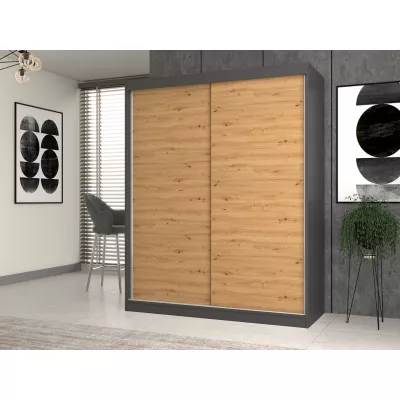 Kleiderschrank 160 cm mit Schiebetüren RANNO 4 – Eiche artisan / anthrazit