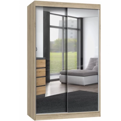 Kleiderschrank 120 cm mit Spiegel RANNO 3 – Eiche sonoma