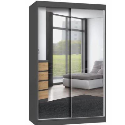 Kleiderschrank 120 cm mit Spiegel RANNO 3 – Eiche artisan / anthrazit