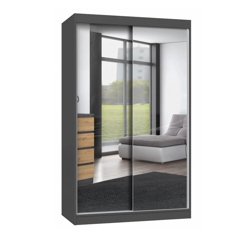 Kleiderschrank 120 cm mit Spiegel RANNO 3 – Eiche artisan / anthrazit