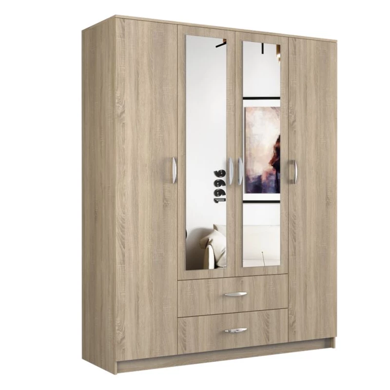 Kleiderschrank 160 cm mit Spiegel und Schubladen RAGNAR – Eiche sonoma