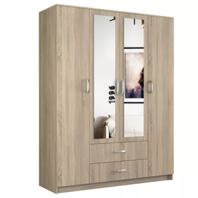 Kleiderschrank 160 cm mit Spiegel und Schubladen RAGNAR – Eiche sonoma