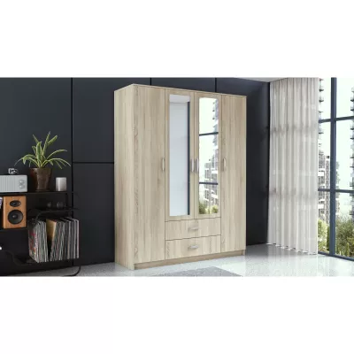 Kleiderschrank 160 cm mit Spiegel und Schubladen RAGNAR – Eiche sonoma