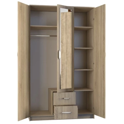 Kleiderschrank 120 cm mit Spiegel und Schubladen RAGNAR – Eiche sonoma