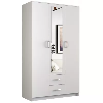 Kleiderschrank 120 cm mit Spiegel und Schubladen RAGNAR – weiß