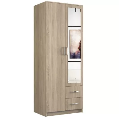 Kleiderschrank 80 cm mit Spiegel und Schubladen RAGNAR – Eiche sonoma