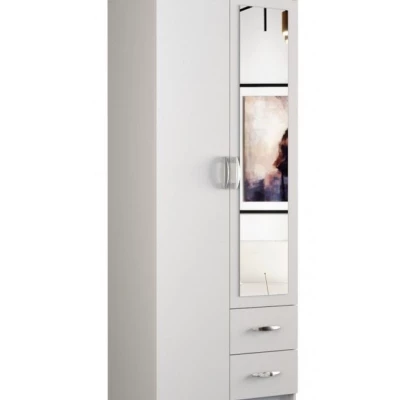 Kleiderschrank 80 cm mit Spiegel und Schubladen RAGNAR – weiß