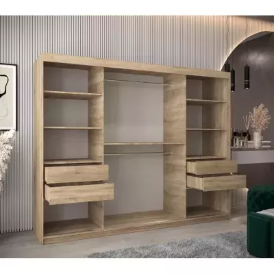 Kleiderschrank mit Spiegel ANNA – Breite 250 cm, Eiche sonoma / weiß