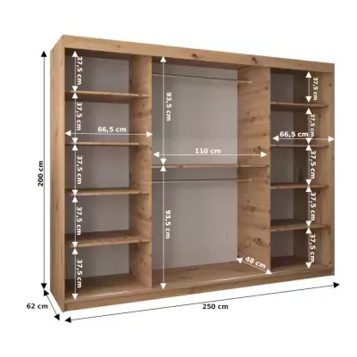 Kleiderschrank mit Spiegel ANNA – Breite 250 cm, Eiche sonoma