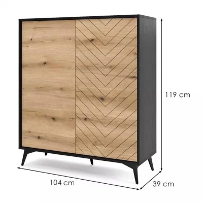 Hohe Kommode NAMIRO – schwarz / Eiche Evoke