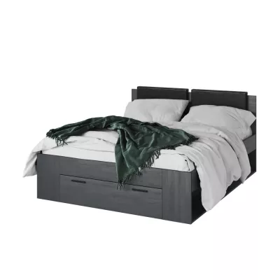 Bett mit gepolstertem Kopfteil SARA – 160x200, Eiche Carbon