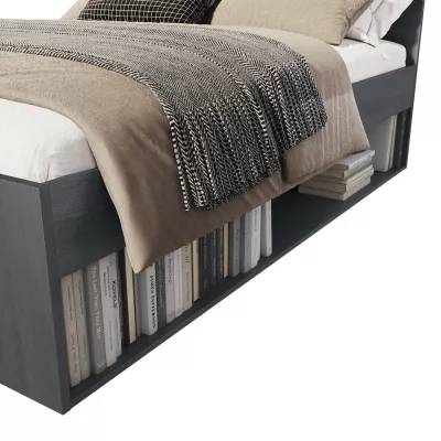 Bett mit gepolstertem Kopfteil SARA – 140x200, Eiche Carbon