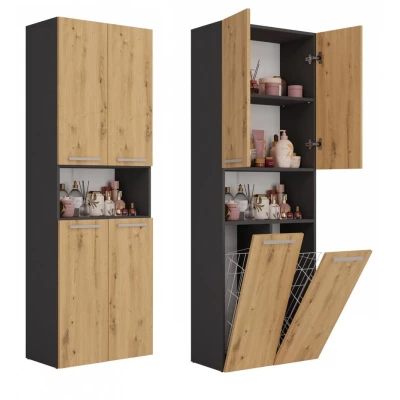 Badschrank mit Wäschekorb ATSO 4 – Artisan-Eiche / Anthrazit