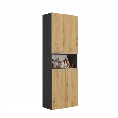 Badschrank mit Wäschekorb ATSO 4 – Artisan-Eiche / Anthrazit