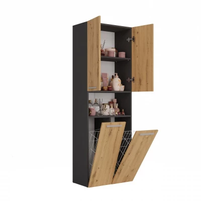 Badschrank mit Wäschekorb ATSO 4 – Artisan-Eiche / Anthrazit