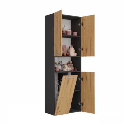 Badschrank mit Wäschekorb ATSO 3 – Artisan-Eiche / Anthrazit