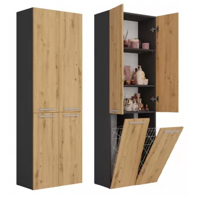 Badschrank mit Wäschekorb ATSO 2 – Artisan-Eiche / Anthrazit