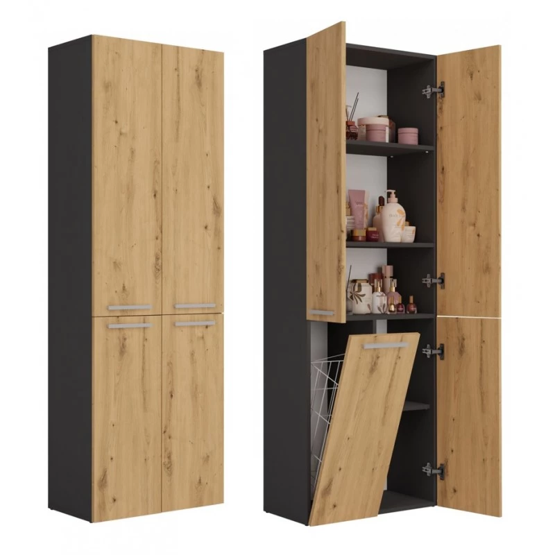 Badschrank mit Wäschekorb ATSO 1 – Artisan-Eiche / Anthrazit